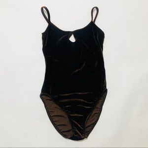 Dark Brown Velvet One Piece Bodysuit Vintage Sz M
